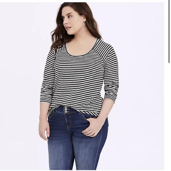 Torrid black and white stripe waffle tee - Picture 1 of 13
